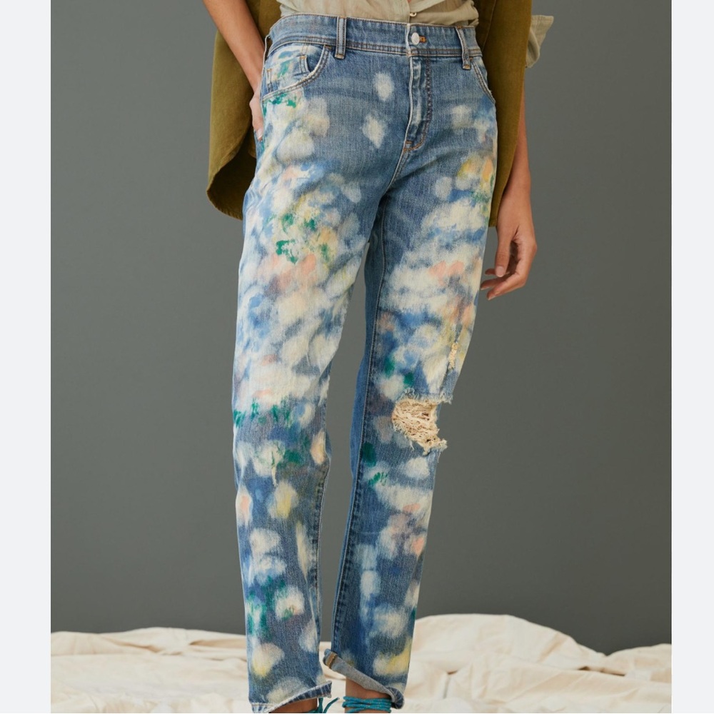 Pilcro Anthropologie Slim Boyfriend Crop 30 Painted Distressed Mid Rise Slouchy